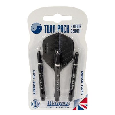Harrows Twin Pack Dart Flight/Shaft Black/Silver
