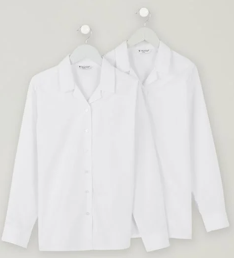 Trutex L/S Non-Iron Revere Collar Blouse 2PK White