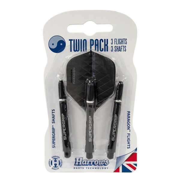 Harrows Twin Pack Dart Flight/Shaft Black/Silver