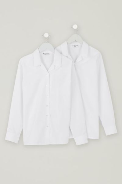 Trutex L/S Non-Iron Revere Collar Blouse 2PK White