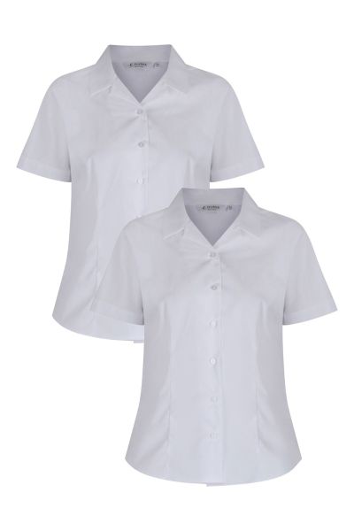 Trutex Girls Non Iron S/S Fitted Rever Collar 2PK White